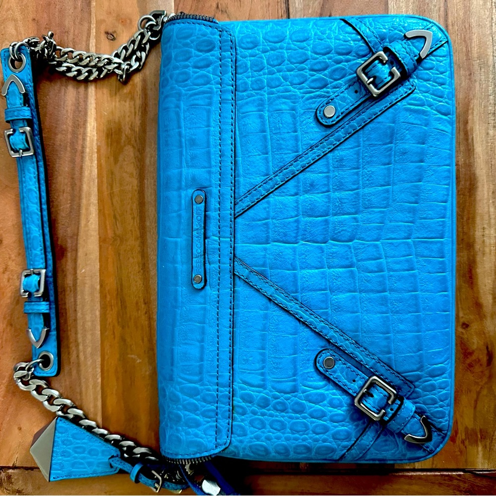 Gorgeous turquoise chained clutch by Rebecca Minkoff